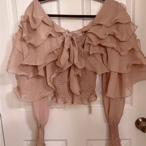 Commense Ruffled Blouse in Light Brown